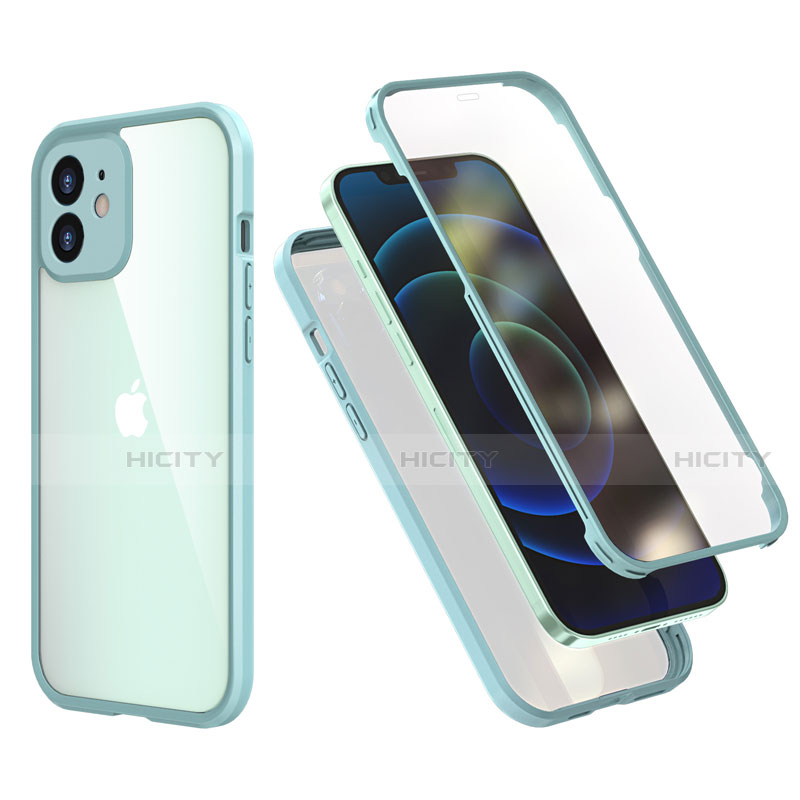 Funda Bumper Silicona y Plastico Carcasa Frontal y Trasera 360 Grados R05 para Apple iPhone 12 Menta Verde