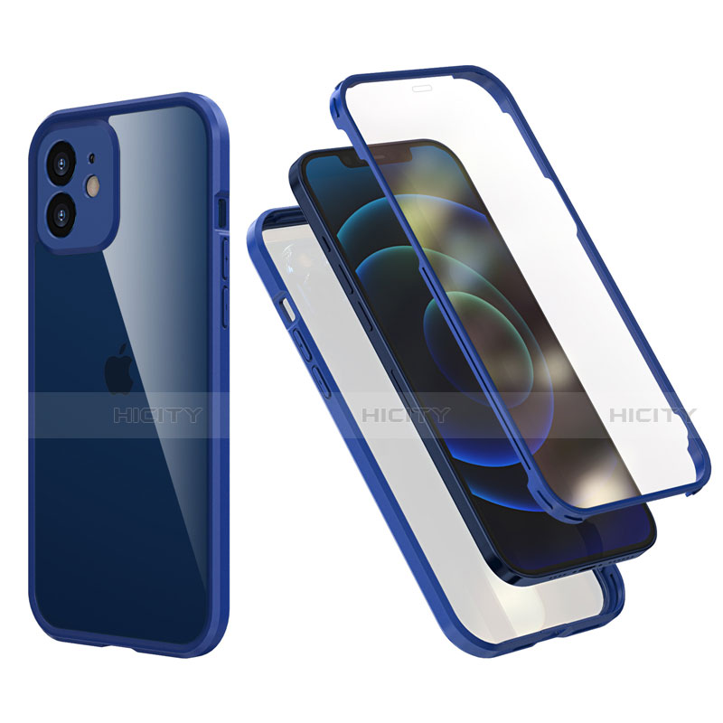 Funda Bumper Silicona y Plastico Carcasa Frontal y Trasera 360 Grados R05 para Apple iPhone 12 Mini Azul