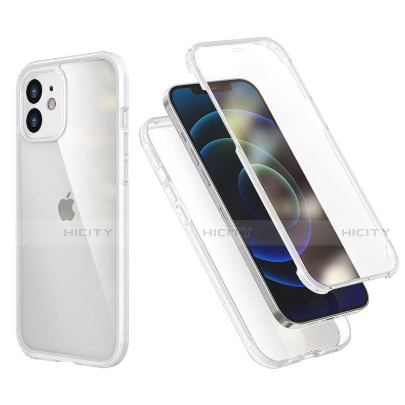 Funda Bumper Silicona y Plastico Carcasa Frontal y Trasera 360 Grados R05 para Apple iPhone 12 Mini Claro