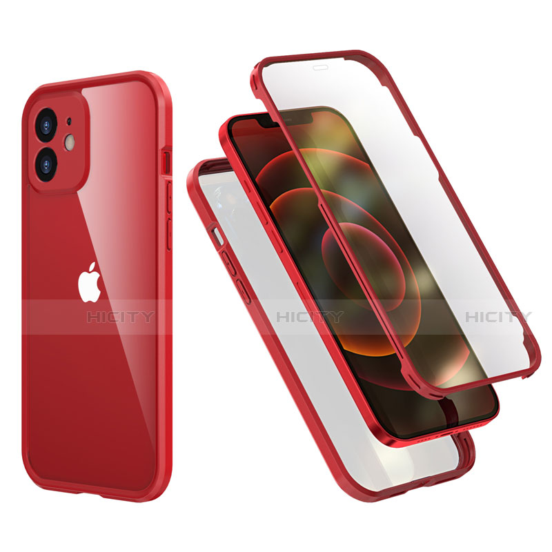Funda Bumper Silicona y Plastico Carcasa Frontal y Trasera 360 Grados R05 para Apple iPhone 12 Mini Rojo