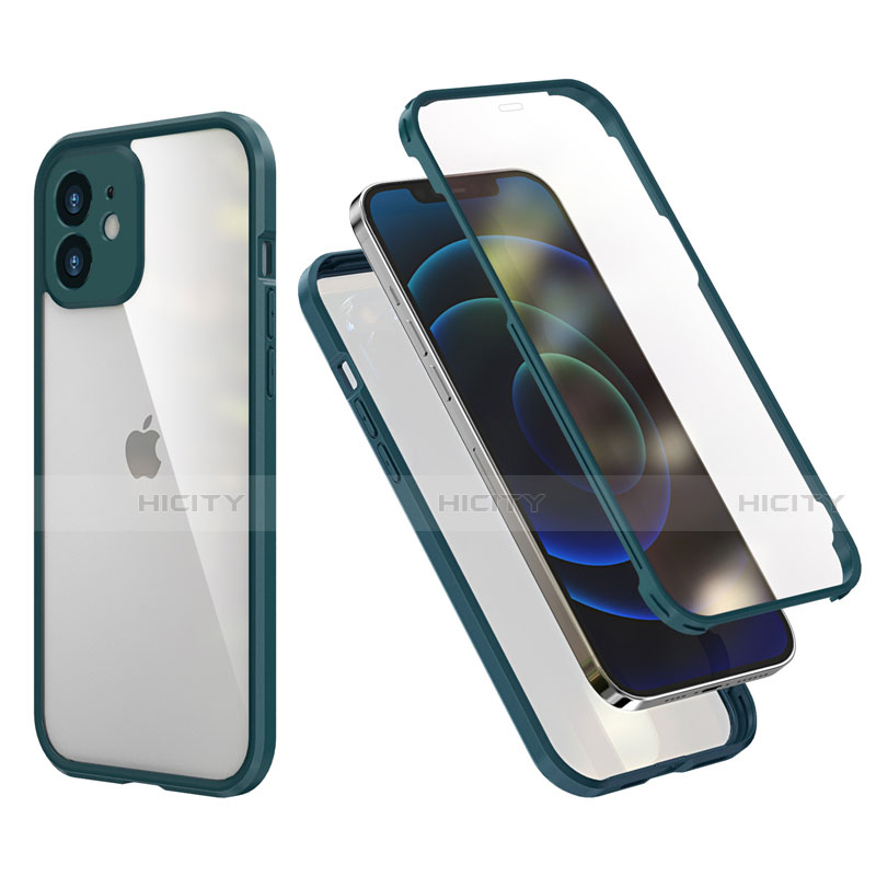 Funda Bumper Silicona y Plastico Carcasa Frontal y Trasera 360 Grados R05 para Apple iPhone 12 Mini Verde Noche