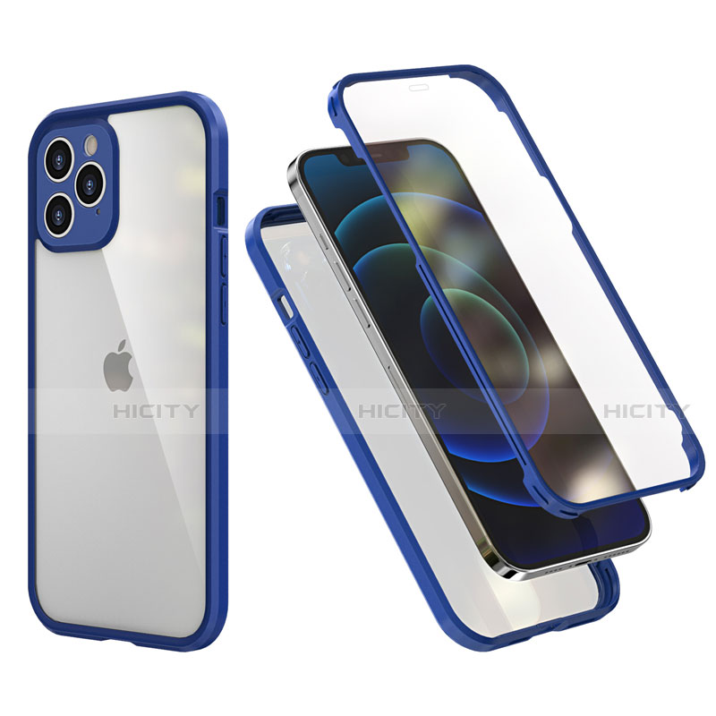 Funda Bumper Silicona y Plastico Carcasa Frontal y Trasera 360 Grados R05 para Apple iPhone 12 Pro Max Azul