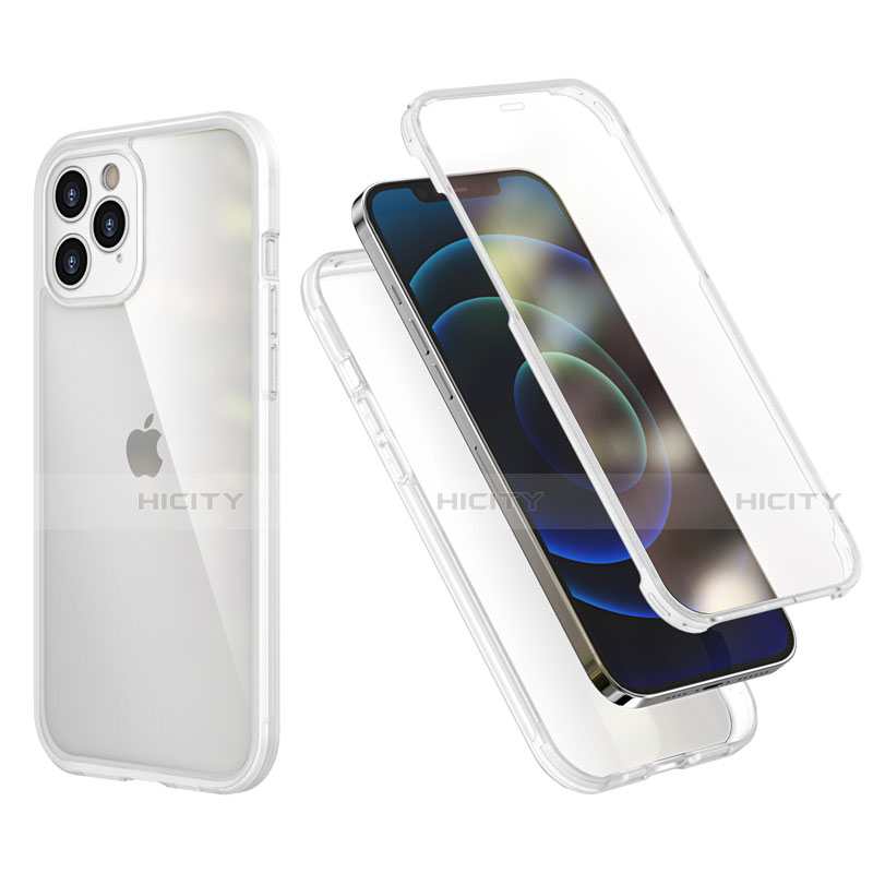 Funda Bumper Silicona y Plastico Carcasa Frontal y Trasera 360 Grados R05 para Apple iPhone 12 Pro Max Claro