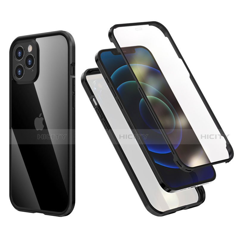 Funda Bumper Silicona y Plastico Carcasa Frontal y Trasera 360 Grados R05 para Apple iPhone 12 Pro Max Negro