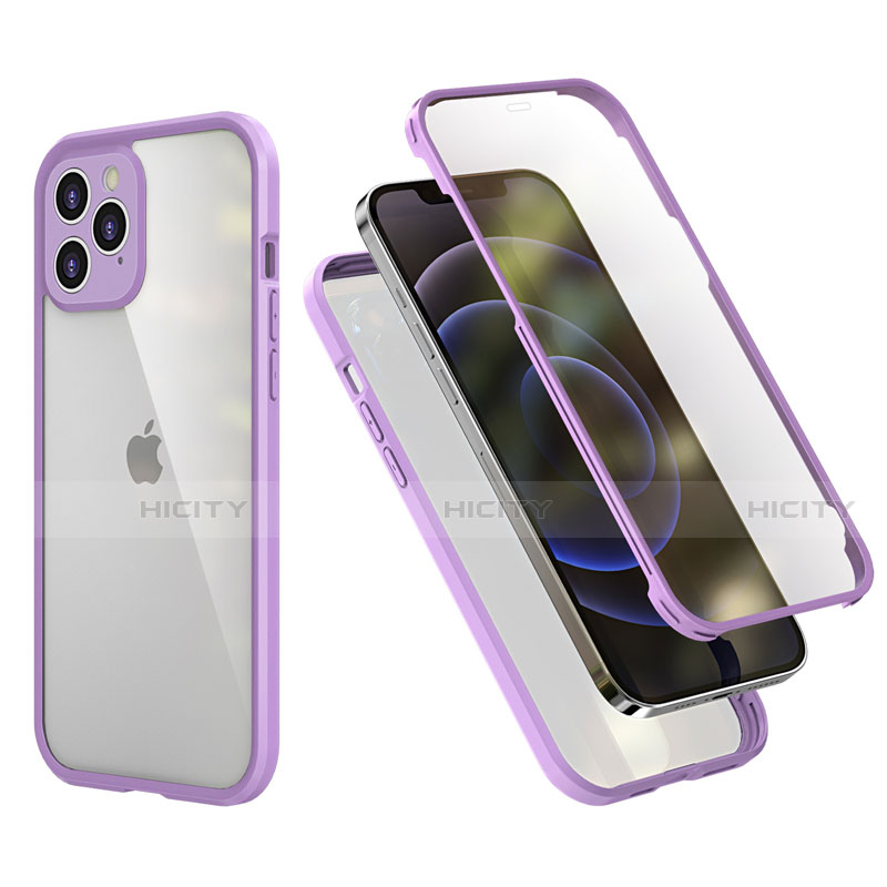 Funda Bumper Silicona y Plastico Carcasa Frontal y Trasera 360 Grados R05 para Apple iPhone 12 Pro Purpura Claro