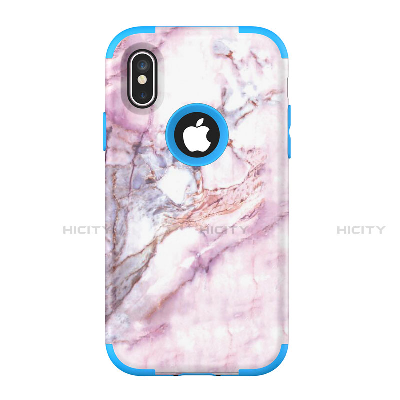 Funda Bumper Silicona y Plastico Carcasa Frontal y Trasera 360 Grados U01 para Apple iPhone Xs Azul