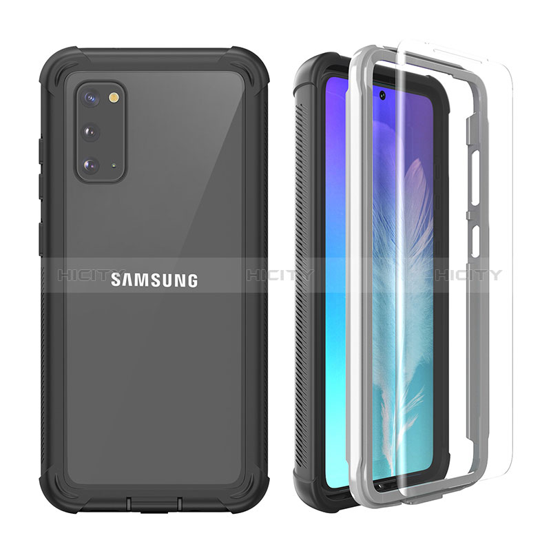 Funda Bumper Silicona y Plastico Carcasa Frontal y Trasera 360 Grados U01 para Samsung Galaxy S20 Negro