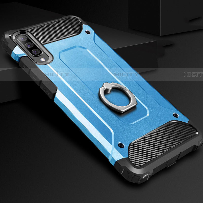 Funda Bumper Silicona y Plastico Mate Carcasa con Anillo de dedo Soporte H01 para Samsung Galaxy A70