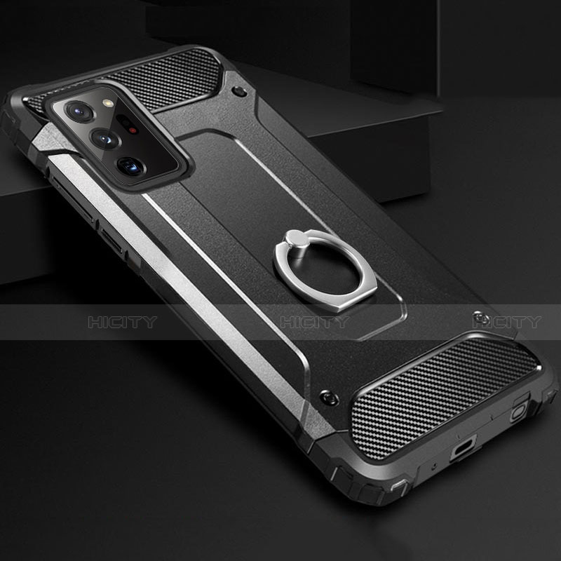 Funda Bumper Silicona y Plastico Mate Carcasa con Anillo de dedo Soporte N01 para Samsung Galaxy Note 20 Ultra 5G