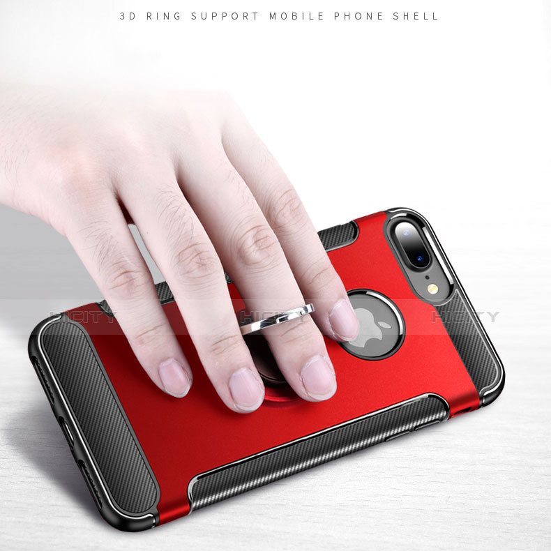 Funda Bumper Silicona y Plastico Mate Carcasa con Anillo de dedo Soporte para Apple iPhone 8 Plus