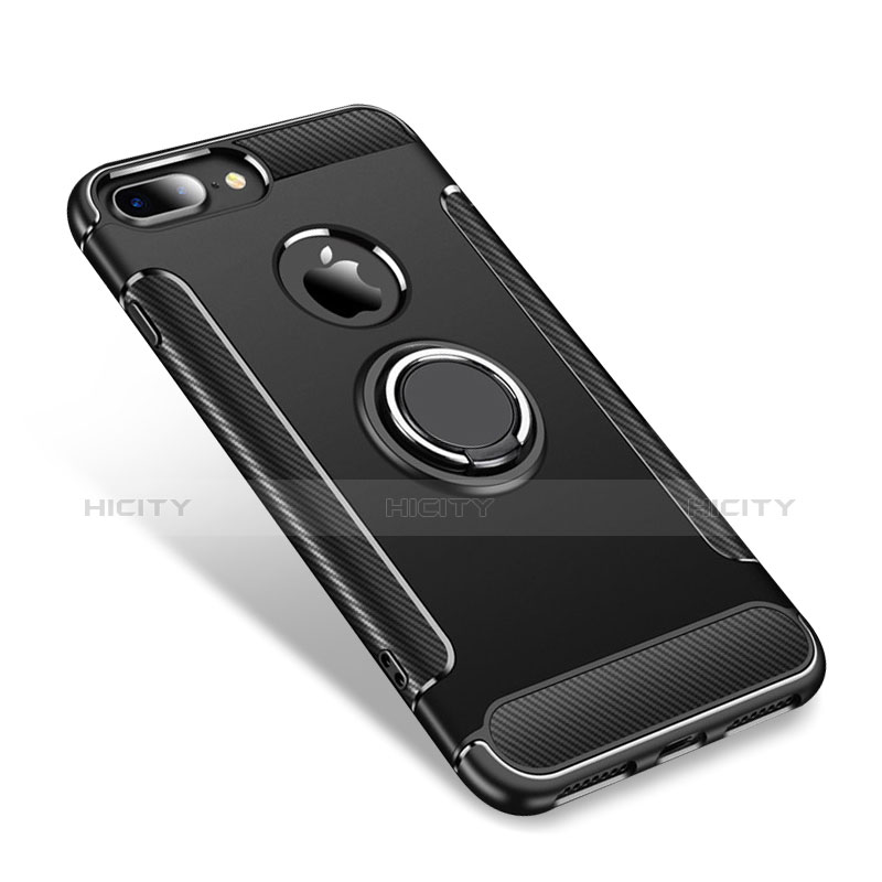 Funda Bumper Silicona y Plastico Mate Carcasa con Anillo de dedo Soporte para Apple iPhone 8 Plus Negro