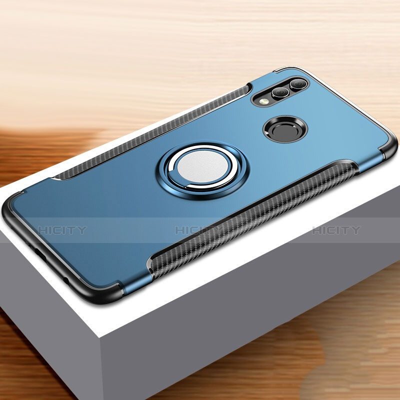 Funda Bumper Silicona y Plastico Mate Carcasa con Anillo de dedo Soporte para Huawei Honor 10 Lite Azul