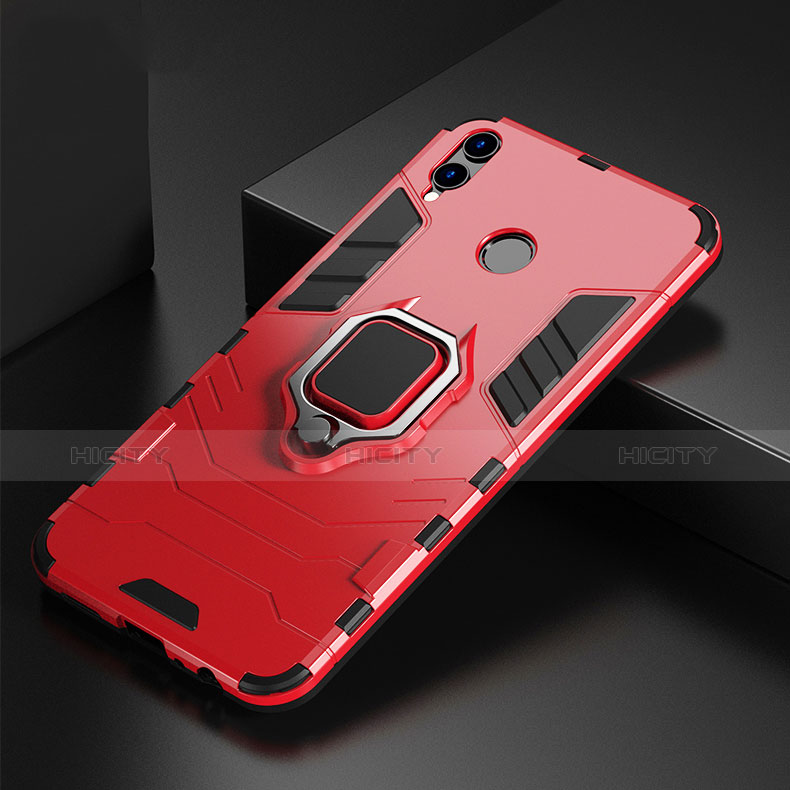 Funda Bumper Silicona y Plastico Mate Carcasa con Anillo de dedo Soporte para Huawei P Smart (2019) Rojo