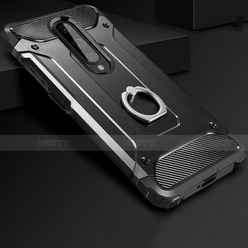 Funda Bumper Silicona y Plastico Mate Carcasa con Anillo de dedo Soporte para OnePlus 8 Negro