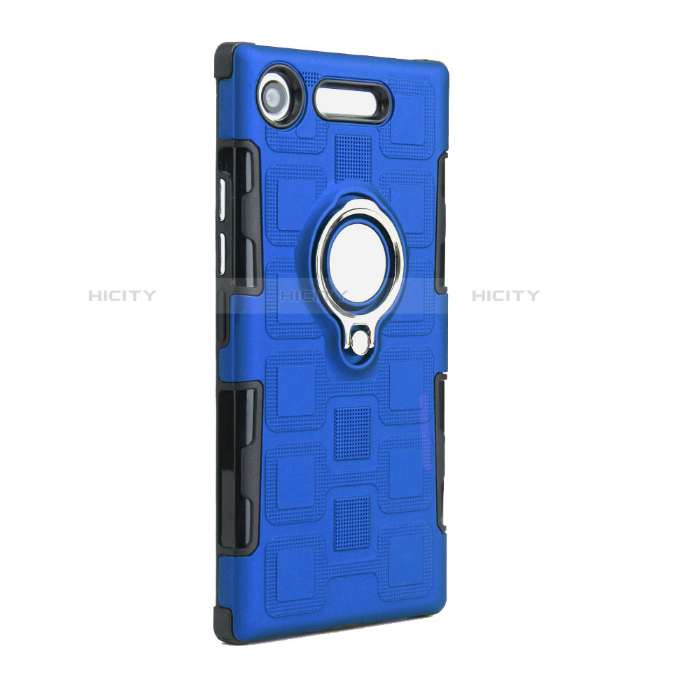 Funda Bumper Silicona y Plastico Mate Carcasa con Anillo de dedo Soporte para Sony Xperia XZ1 Compact