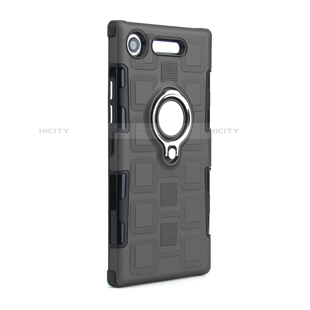 Funda Bumper Silicona y Plastico Mate Carcasa con Anillo de dedo Soporte para Sony Xperia XZ1 Compact