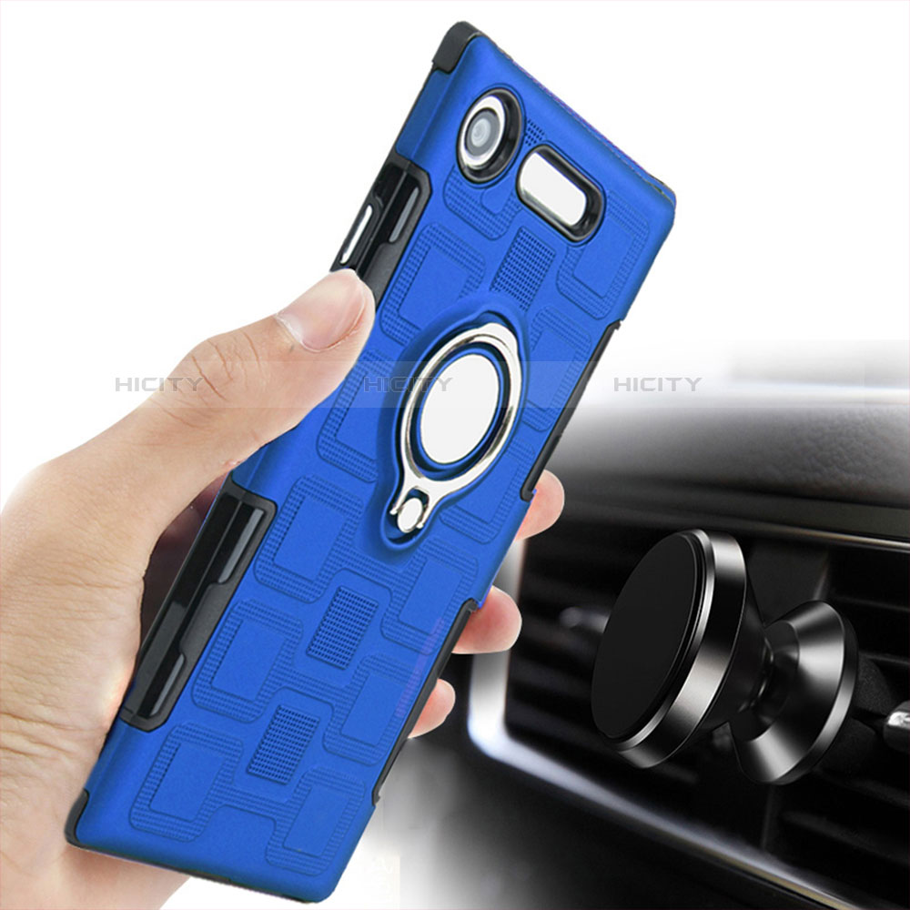 Funda Bumper Silicona y Plastico Mate Carcasa con Anillo de dedo Soporte para Sony Xperia XZ1 Compact