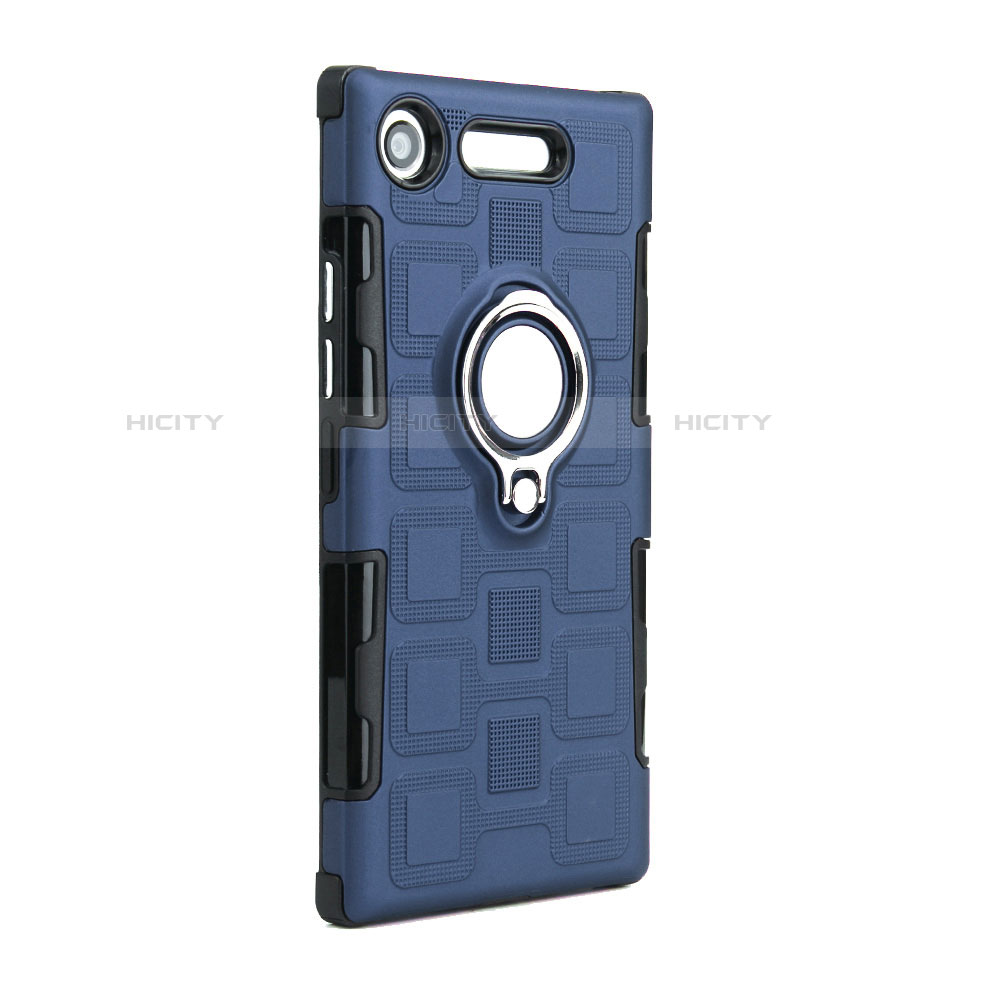 Funda Bumper Silicona y Plastico Mate Carcasa con Anillo de dedo Soporte para Sony Xperia XZ1 Compact