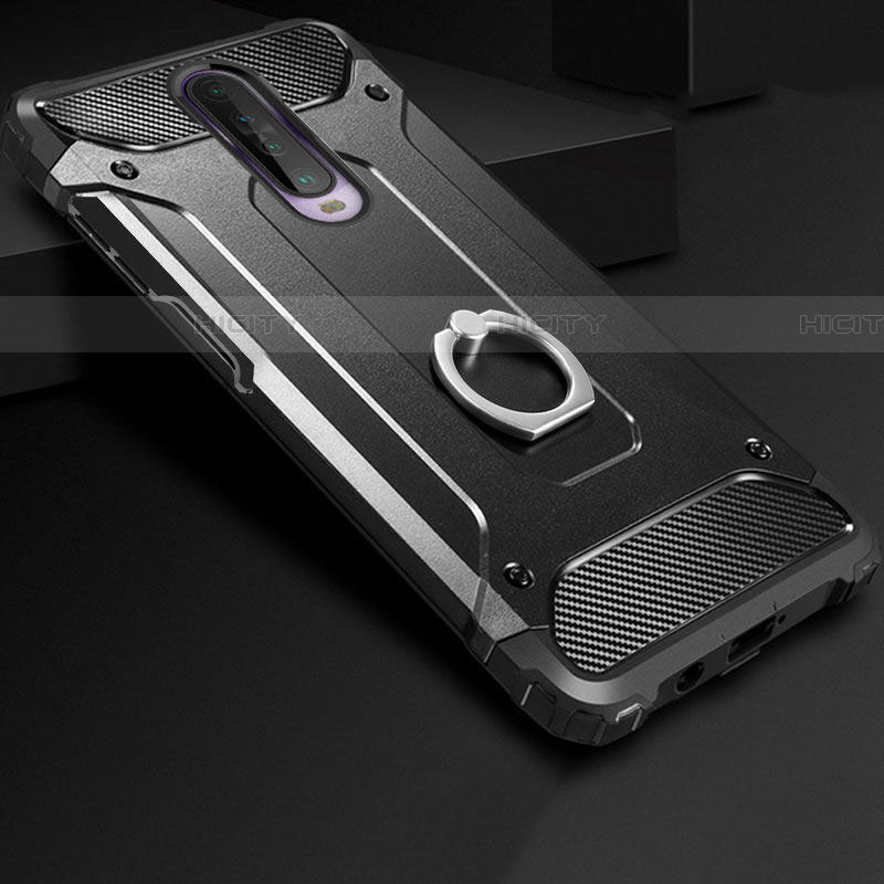 Funda Bumper Silicona y Plastico Mate Carcasa con Anillo de dedo Soporte para Xiaomi Redmi K30 4G Negro