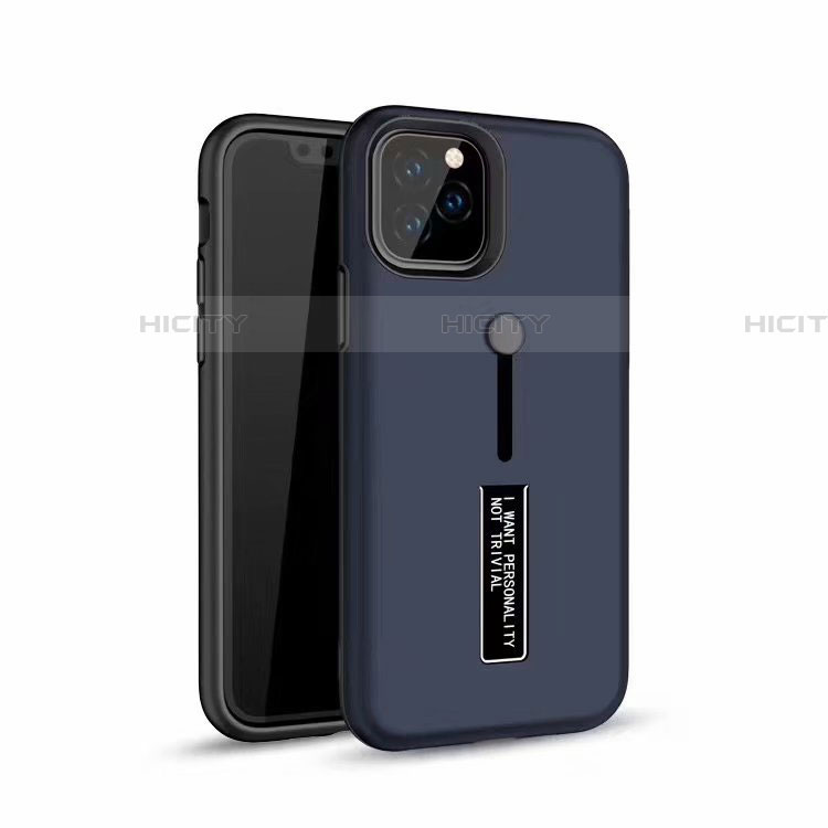 Funda Bumper Silicona y Plastico Mate Carcasa con Anillo de dedo Soporte S01 para Apple iPhone 11 Pro