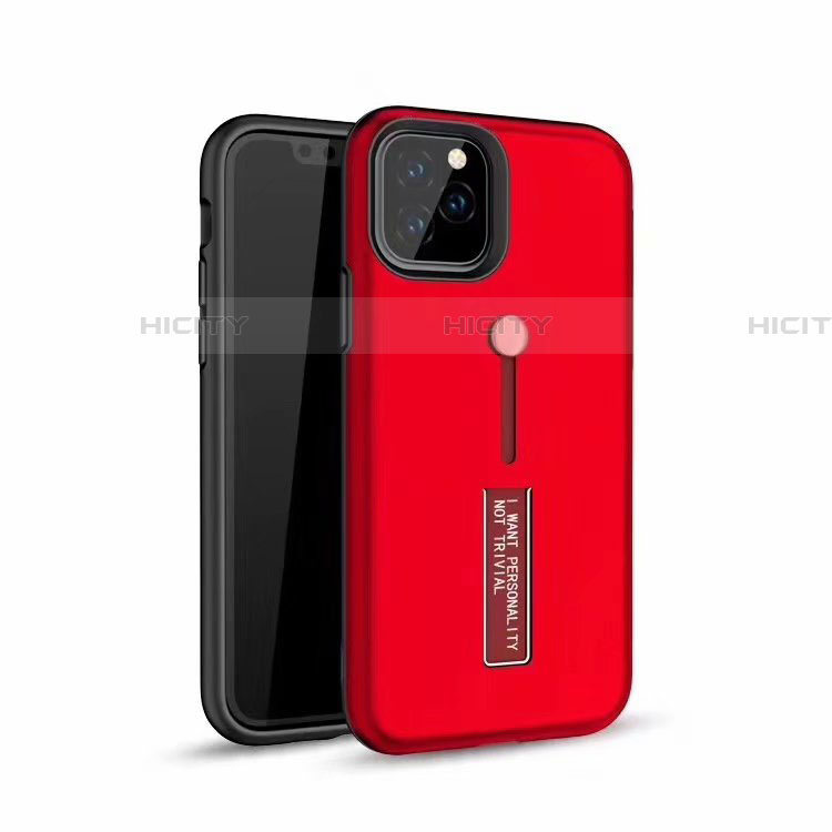Funda Bumper Silicona y Plastico Mate Carcasa con Anillo de dedo Soporte S01 para Apple iPhone 11 Pro Max Rojo
