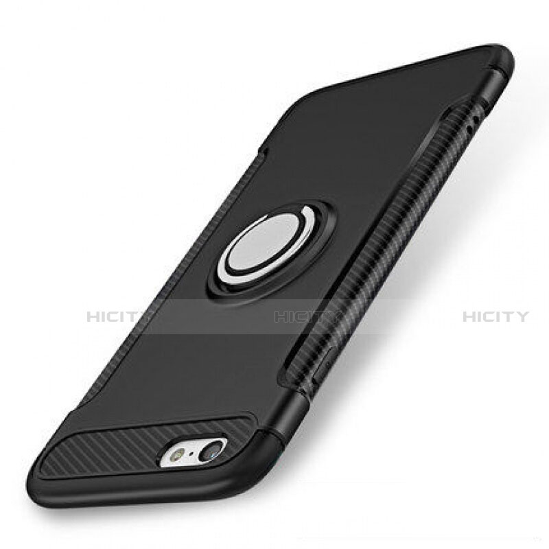 Funda Bumper Silicona y Plastico Mate Carcasa con Anillo de dedo Soporte S01 para Apple iPhone 8 Negro