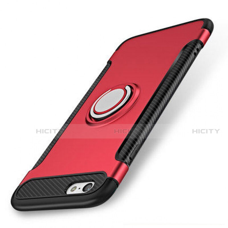 Funda Bumper Silicona y Plastico Mate Carcasa con Anillo de dedo Soporte S01 para Apple iPhone SE (2020) Rojo
