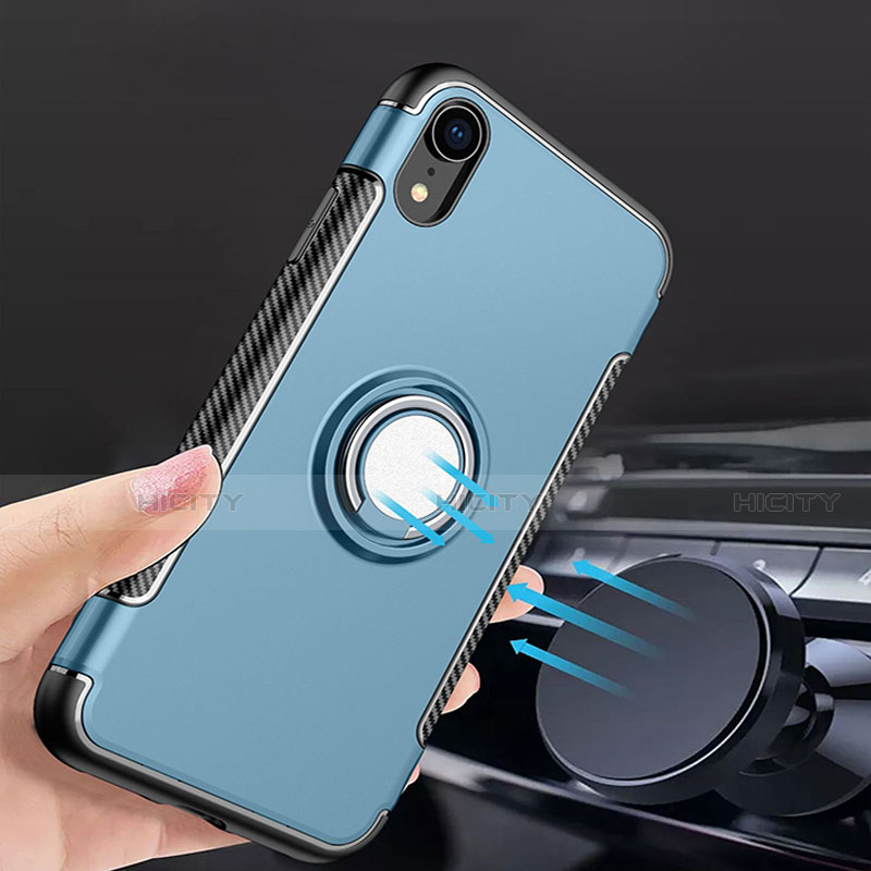 Funda Bumper Silicona y Plastico Mate Carcasa con Anillo de dedo Soporte S01 para Apple iPhone XR