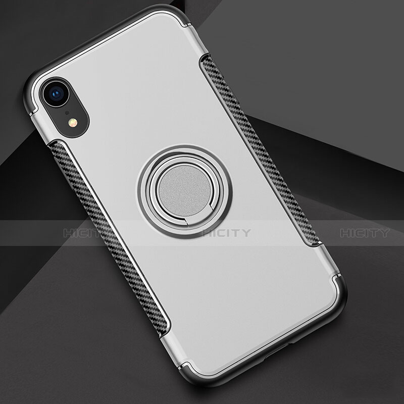 Funda Bumper Silicona y Plastico Mate Carcasa con Anillo de dedo Soporte S01 para Apple iPhone XR