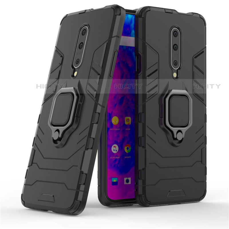 Funda Bumper Silicona y Plastico Mate Carcasa con Anillo de dedo Soporte S01 para OnePlus 7 Pro