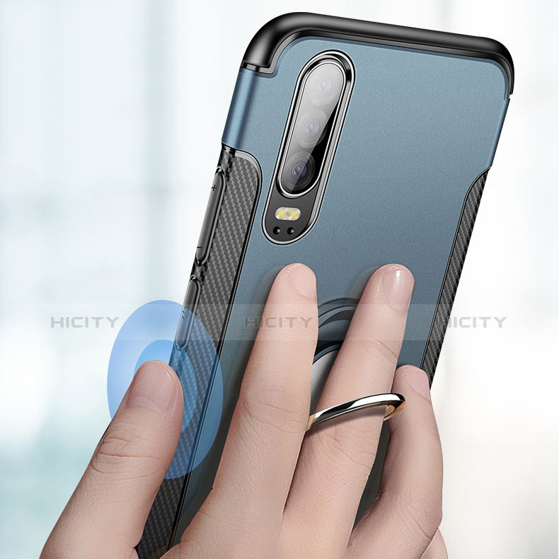 Funda Bumper Silicona y Plastico Mate Carcasa con Anillo de dedo Soporte S02 para Huawei P30