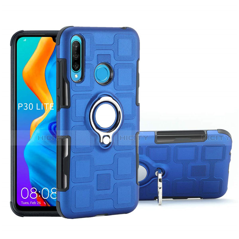 Funda Bumper Silicona y Plastico Mate Carcasa con Magnetico Anillo de dedo Soporte A01 para Huawei P30 Lite