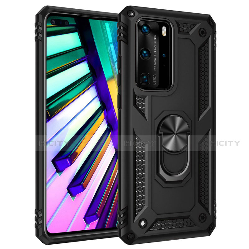 Funda Bumper Silicona y Plastico Mate Carcasa con Magnetico Anillo de dedo Soporte C01 para Huawei P40 Pro