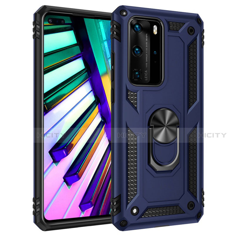 Funda Bumper Silicona y Plastico Mate Carcasa con Magnetico Anillo de dedo Soporte C01 para Huawei P40 Pro