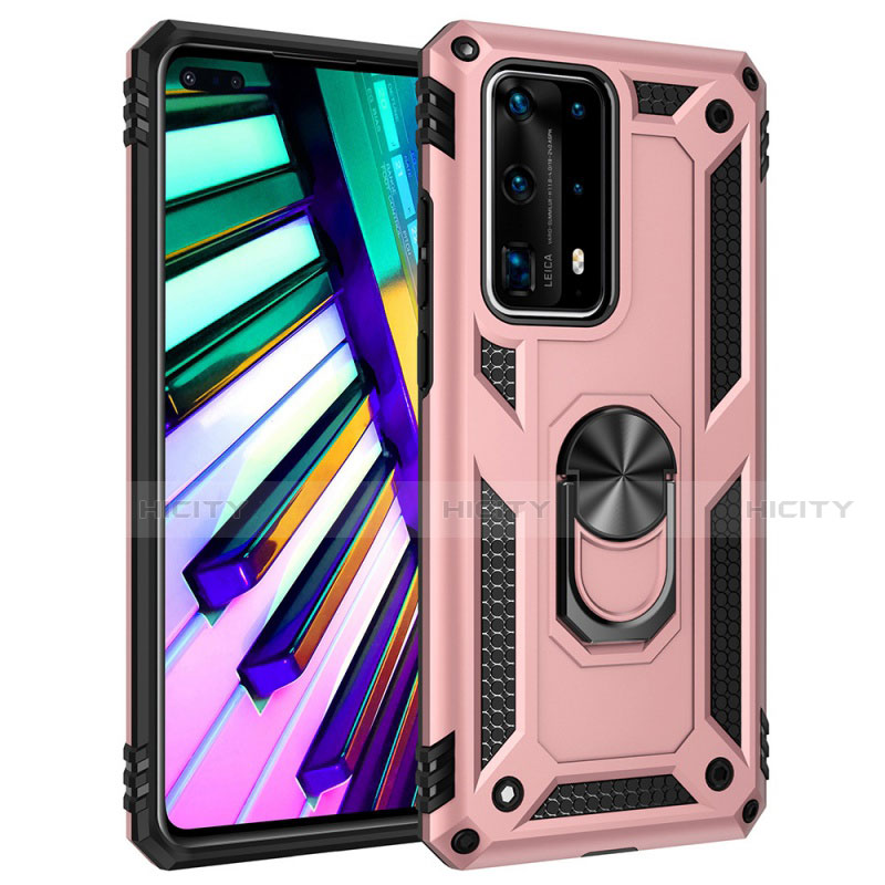 Funda Bumper Silicona y Plastico Mate Carcasa con Magnetico Anillo de dedo Soporte C01 para Huawei P40 Pro+ Plus