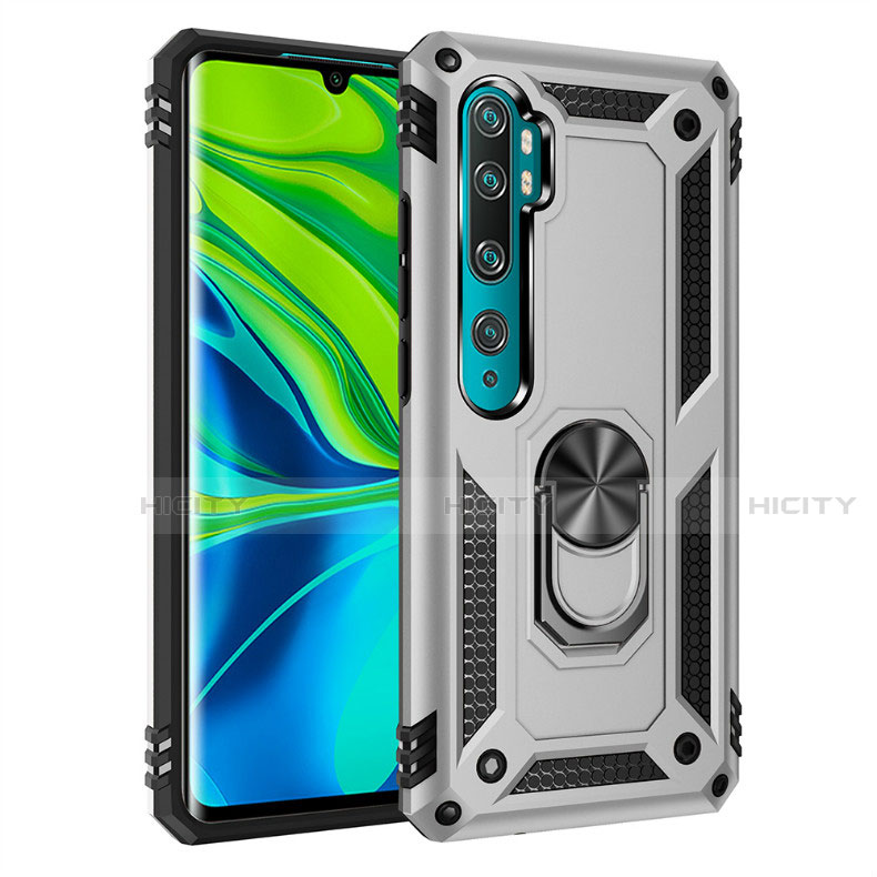 Funda Bumper Silicona y Plastico Mate Carcasa con Magnetico Anillo de dedo Soporte D01 para Xiaomi Mi Note 10