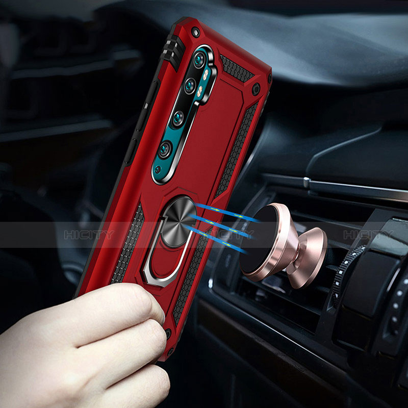 Funda Bumper Silicona y Plastico Mate Carcasa con Magnetico Anillo de dedo Soporte D01 para Xiaomi Mi Note 10 Pro