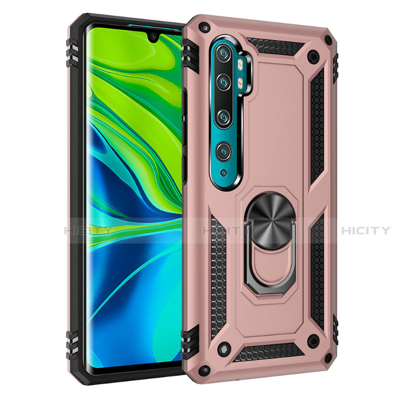 Funda Bumper Silicona y Plastico Mate Carcasa con Magnetico Anillo de dedo Soporte D01 para Xiaomi Mi Note 10 Pro