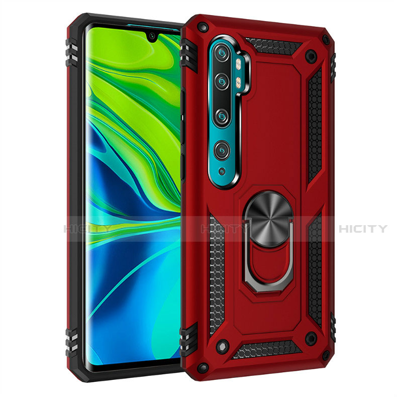 Funda Bumper Silicona y Plastico Mate Carcasa con Magnetico Anillo de dedo Soporte D01 para Xiaomi Mi Note 10 Pro