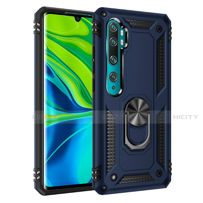 Funda Bumper Silicona y Plastico Mate Carcasa con Magnetico Anillo de dedo Soporte D01 para Xiaomi Mi Note 10 Pro