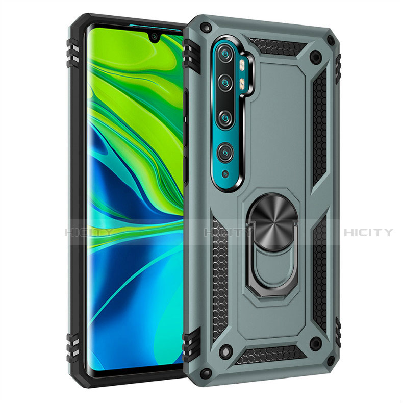 Funda Bumper Silicona y Plastico Mate Carcasa con Magnetico Anillo de dedo Soporte D01 para Xiaomi Mi Note 10 Pro Verde