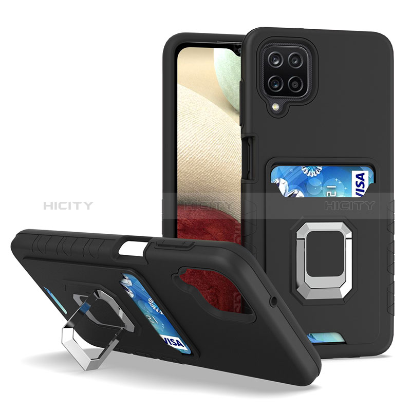 Funda Bumper Silicona y Plastico Mate Carcasa con Magnetico Anillo de dedo Soporte J01S para Samsung Galaxy A12 Nacho