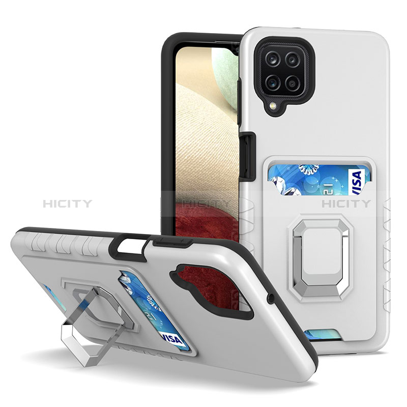 Funda Bumper Silicona y Plastico Mate Carcasa con Magnetico Anillo de dedo Soporte J01S para Samsung Galaxy A12 Nacho