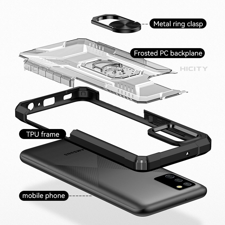Funda Bumper Silicona y Plastico Mate Carcasa con Magnetico Anillo de dedo Soporte J01S para Samsung Galaxy M02s