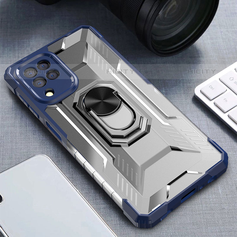 Funda Bumper Silicona y Plastico Mate Carcasa con Magnetico Anillo de dedo Soporte J01S para Samsung Galaxy M22 4G