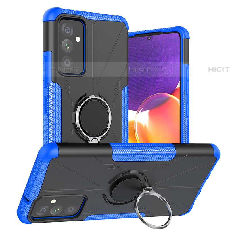 Funda Bumper Silicona y Plastico Mate Carcasa con Magnetico Anillo de dedo Soporte J01X para Samsung Galaxy A05s Azul