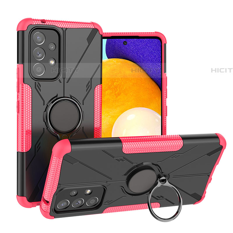 Funda Bumper Silicona y Plastico Mate Carcasa con Magnetico Anillo de dedo Soporte J01X para Samsung Galaxy A53 5G Rosa Roja