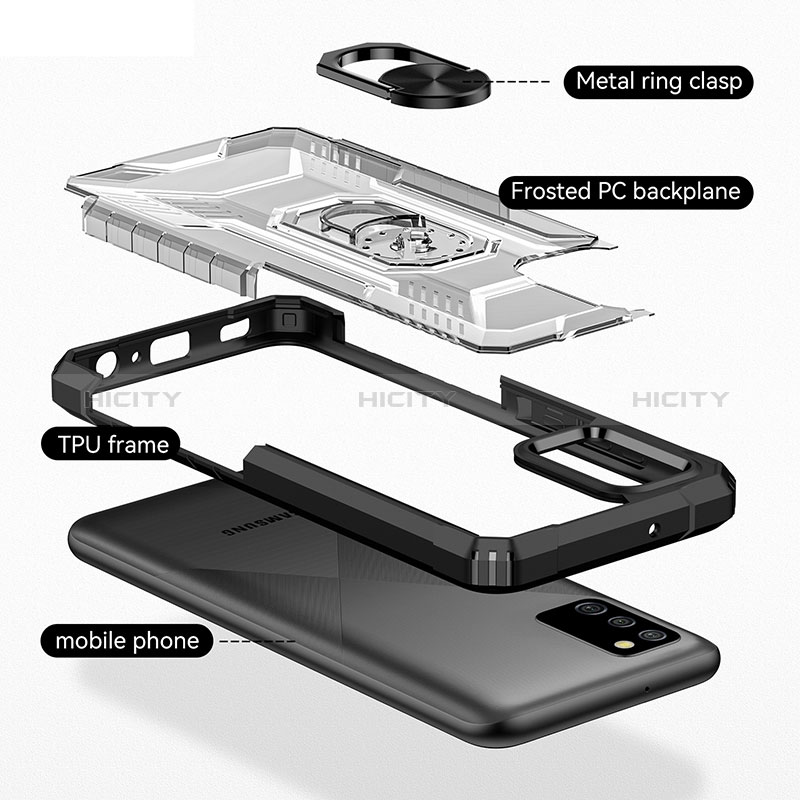 Funda Bumper Silicona y Plastico Mate Carcasa con Magnetico Anillo de dedo Soporte J02S para Samsung Galaxy A02s