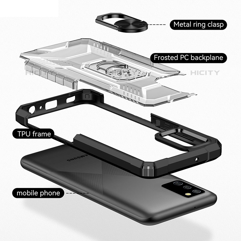 Funda Bumper Silicona y Plastico Mate Carcasa con Magnetico Anillo de dedo Soporte J02S para Samsung Galaxy M02s