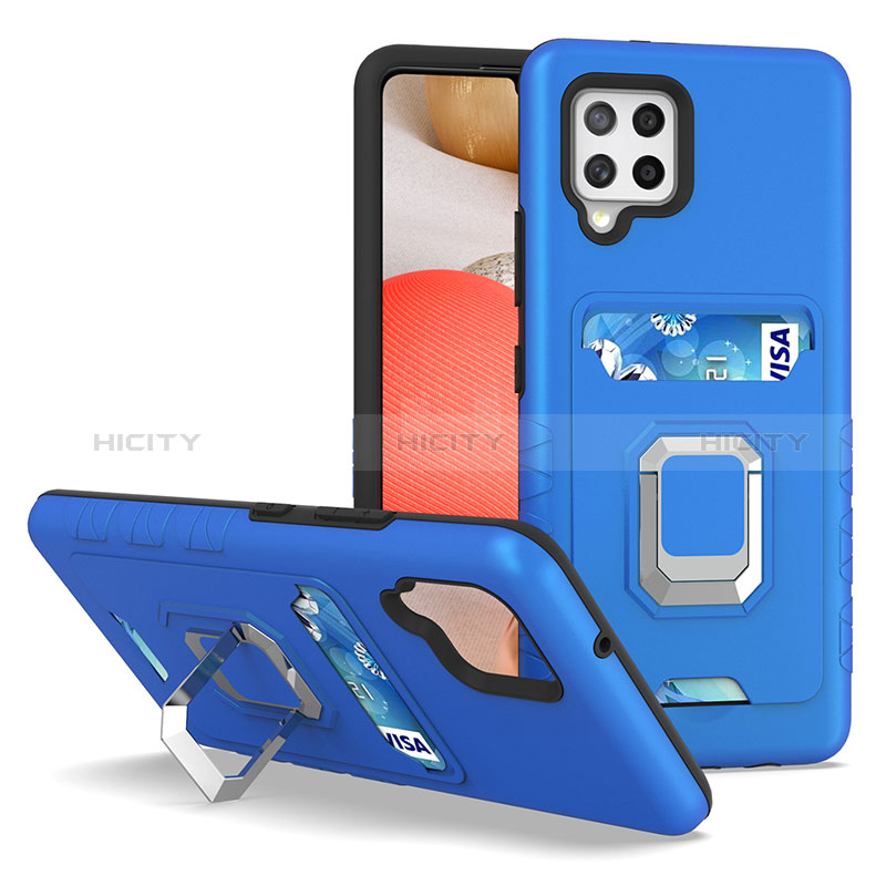 Funda Bumper Silicona y Plastico Mate Carcasa con Magnetico Anillo de dedo Soporte J03S para Samsung Galaxy A42 5G Azul